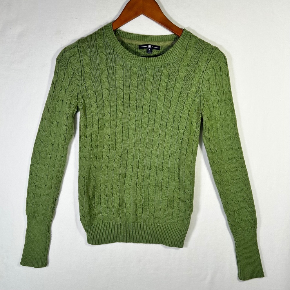 Gap Womens Green Cable Knit Crew Neck Long Sleeve Sweater S 591037 HOL 08